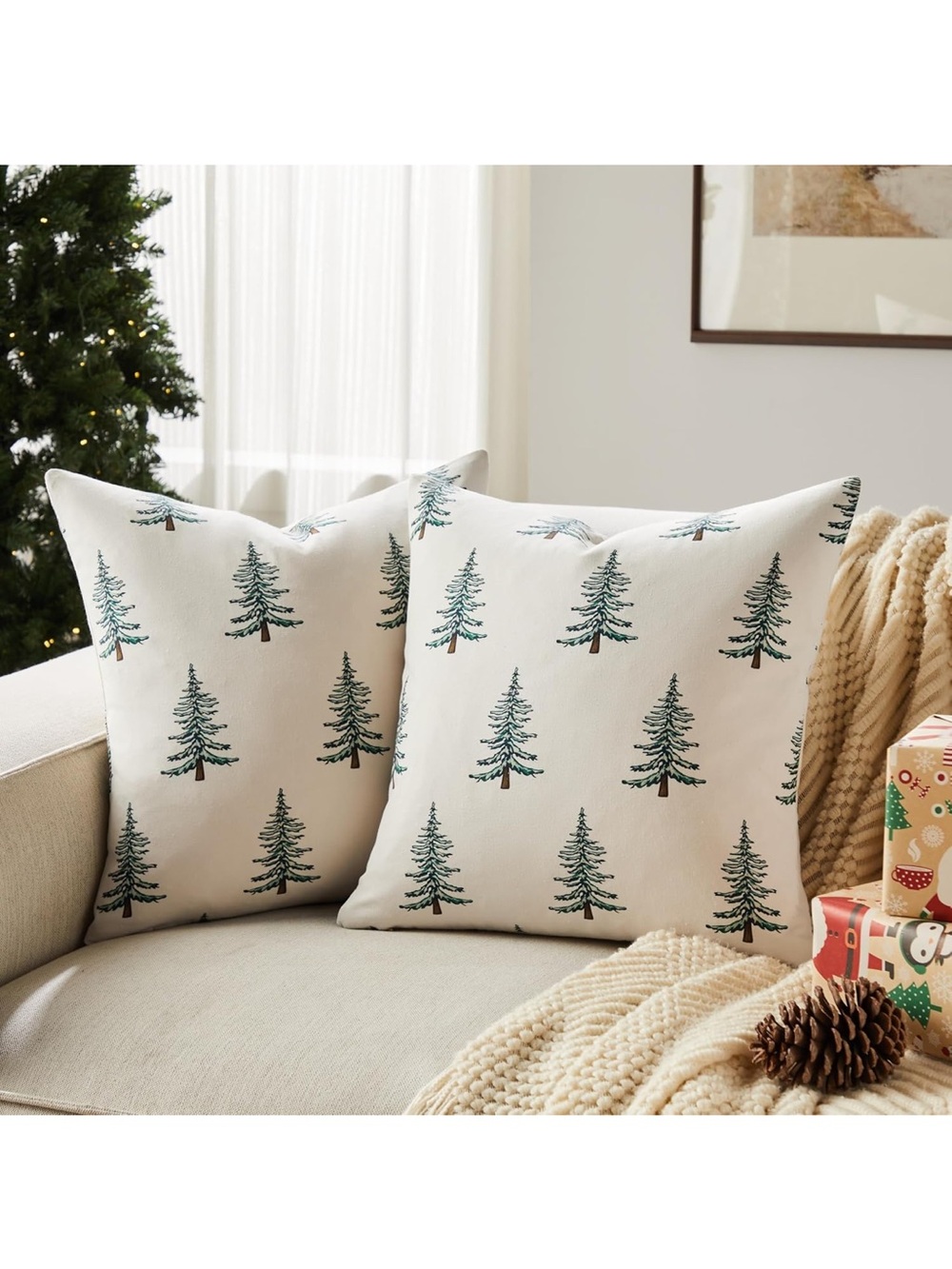 Green Pine Tree Accent Pillow Covers winter themed nwt